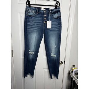 KAN CAN NWT High Rise Ankle‎ Skinny Raw Hem Medium Wash Denim Size 15/31